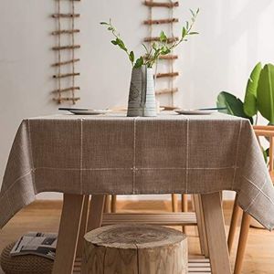 Plenmor tafelkleed van katoen en linnen, robuust, voor rechthoekige tafels, met stevig rasterborduurwerk, voor decoratie van de keukeneettafel, (135 x 300 cm, kaki)