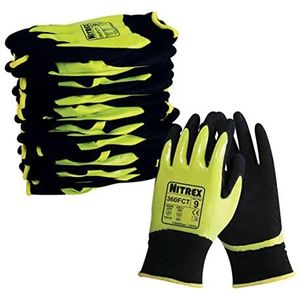 Unigloves Nitrex 360FCT dubbel gedompelde nitril thermische handschoenen met NitreGrip technologie, in geel met hoge zichtbaarheid