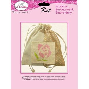La Fourmi Katoenen tas met roze borduurpatch, beige, S