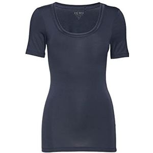 ICHI IHZOLA dames T-shirt korte mouwen shirt ronde hals shirt met opgestikte randen slim fit, Total Eclipse (14044), XL