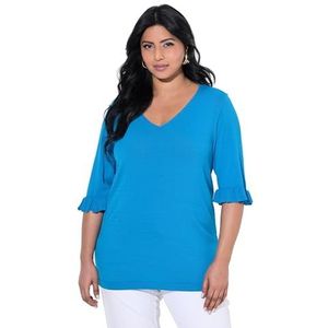 Ulla Popken - Trui - Azuur - V-hals - Halve Mouw