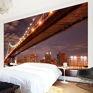 Apalis Vliesbehang Manhattan Bridge fotobehang breed | vliesbehang wandbehang foto 3D fotobehang voor slaapkamer woonkamer keuken | bruin, 94706