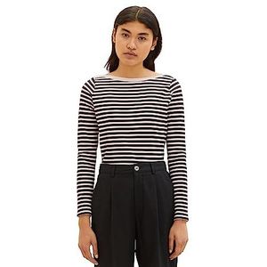 TOM TAILOR Denim Dames longsleeve met strepen van biologisch katoen, 33813 - Rose Black Stripe, XS