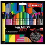 Premium Viltstift Met Dikke Beitelpunt - STABILO Pen 68 MAX - ARTY - Etui Met 12 Stuks - Met 12 Verschillende Kleuren