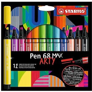 Premium Viltstift Met Dikke Beitelpunt - STABILO Pen 68 MAX - ARTY - Etui Met 12 Stuks - Met 12 Verschillende Kleuren