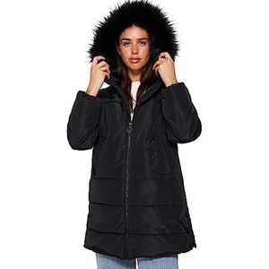 Trendyol FeMan Oversize Puffer Hood Woven Jacket, Zwart, S, Zwart, S