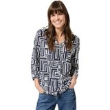 Cecil - Dames Shirt - Blauw/Wit - 3/4-Mouwen - Zachte Materiaalmix met Stretch