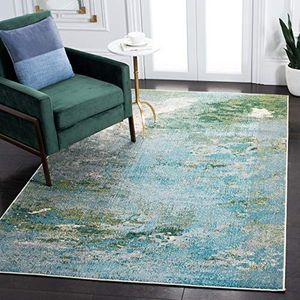 Safavieh Boho tapijt voor woonkamer, eetkamer, slaapkamer - Madison Collection, laagpolig tapijt, groen en blauw, 160 x 229 cm