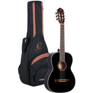 Ortega Guitars R221BK-7/8 concertgitaar in 7/8 grootte zwart in hoogglans afwerking witte parelmoer plafondbinding met hoogwaardige gigbag