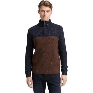 TOM TAILOR - Trui - Donkerblauw / Zwart - Color-Blocking - Halve Rits