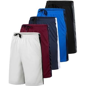 Real Essentials Mens Mesh Shorts Active Wear Athletic Short Men Basketball Pockets Workout Gym Soccer Running Summer Fitness Quick Dry Casual Clothes Sport Training Hiking, Set 15,XL, Pack of 5