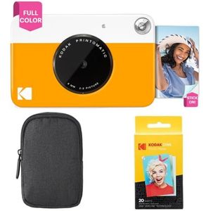 KODAK Printomatic Instant Camera (geel) Basic Bundle + Zink Papier (20 Vellen) + Deluxe Case