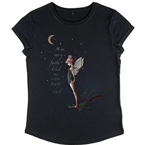 Disney Dames Peter Pan-Tink Fall Organic Rold Sleeve T-Shirt, Zwart, M, zwart, M