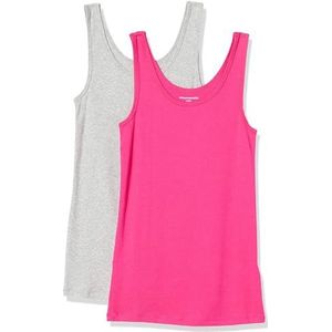 Amazon Essentials Women's Tanktop met slanke pasvorm, Pack of 2, Heidegrijs/Helderroze, XS