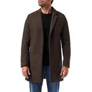 Men JACK& JONES Classic Wool Coat | Short Elegant Transitional Jacket | Without Hood JJEMOULDER, Colour:Dark brown, Size:M