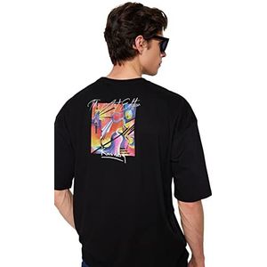 Trendyol Man Licensed Oversize Basic Crew Neck Knit T-shirt, Zwart, XS, Zwart, XS