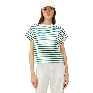 Koton Dames Crew Neck Short Sleeve Gestreept T-shirt, Green Stripes (12k), S