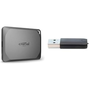 Crucial X9 Pro 4TB Draagbare External SSD - Tot 1050 MB/s lezen en schrijven, IP55 Water- en stofbestendig, USB-C 3.2 - CT4000X9PROSSD902 & Crucial USB-C naar USB-A adapter - CTUSBCFUSBAMAD