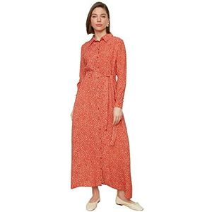 Trendyol Dames hemdkraag Tesettur jurk jurk, Cinnamon, 34