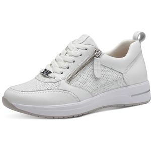 Tamaris Comfort damessneakers, plat van leer met ritssluiting, wit, 38 EU