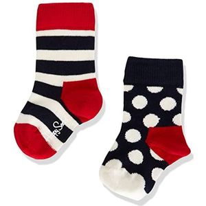 Happy Socks Stripe, Kleurrijke en Leuke, Sokken voor kinderen, Blauw-Rood-Wit 2 paar (0-12M)