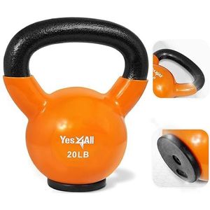 Yes4All RPL7 Vinyl gecoate gietijzeren Kettlebell met beschermende rubberen basis, Kettle Bell Gewichten Set - Multicolor Kettlebells, Oranje, 9 kg