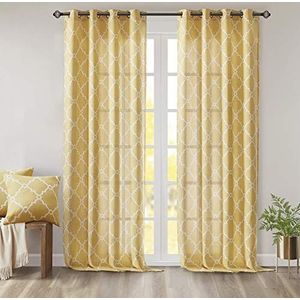 Madison Park Saratoga bladzaagprint ooggordijn voor venster woonkamer slaapkamer raamplaat 50x95 geel