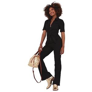 Joe Browns Dames Zip Front Duurzame Stretch Denim Rechte Been Jumpsuit, Zwart, 18, Zwart, 44
