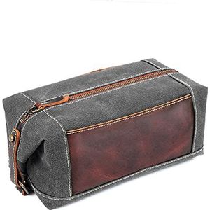 LONDO Toilettas Lederen en Canvas Reizen Toilettas Dopp Kit, DONKERBRUIN, Eén maat, uniseks