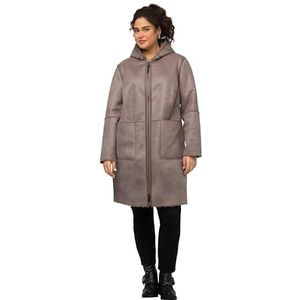 Ulla Popken Shearling Damesmantel met capuchon, steengrijs, 46/48 grote maten