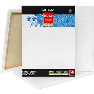 Arteza Bespannen canvas, bulkverpakking met 4 stuks, 45,7 x 61 cm, 100% katoen, 363 ml geprepareerd, blanco, witte doeken voor olieverf- en acrylschilderen