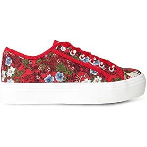 Joe Browns Vrouwen Bloemen Flatform Platform Lace Up Pomp Trainers Sneaker, Rood Multi, 5 UK, Rood Multi, 38 EU