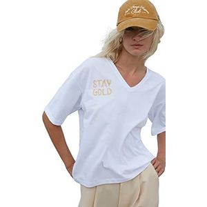 Trendyol Dames Relaxed Basic T-shirt met V-hals, Kleur: wit, XL