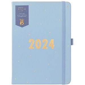 Busy B Perfect Planner Dagboek januari tot december 2024 - A5 Blauw - Kunstleer Week om planner te bekijken met stickers en scheurlijsten