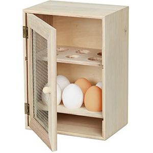 Relaxdays Eierkast, voor 12 eieren, landelijke stijl, om neer te zetten, hout & metaal, eierrek, h x b x d: 25 x 18 x 12 cm, natuur, 1 stuk