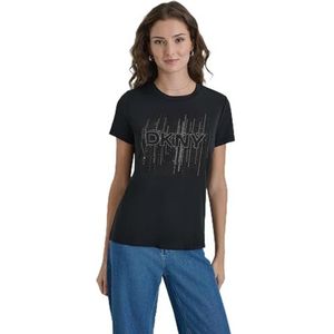 DKNY Dames Short Sleeves Zip Multi Hotfix Logo Tee Blouse, wit, M