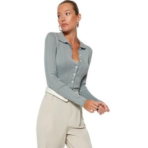 Trendyol FeMan Slim fit Basic Polo Neck Knitwear Cardigan, Grijs, M, Grijs, M