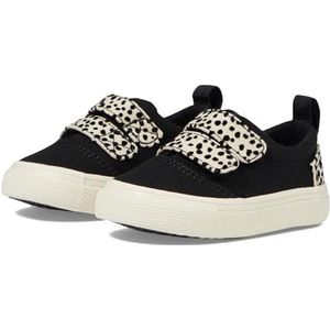 TOMS Jongens Meisje Fenix dubbele riem sneaker, zwart canvas/gevlekt mini cheetah, 3 UK kind, Zwart Canvas Gevlokt Mini Cheetah, 3 UK Child