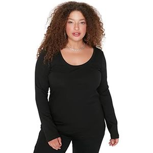Trendyol Vrouwen Plus Size Regular Basic Ronde Hals Knit Plus Size T-Shirt, Zwart, XL grote maten