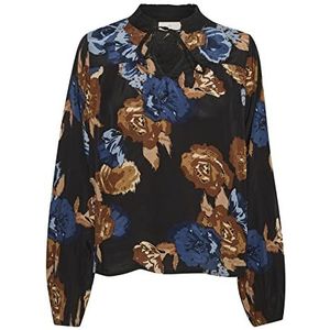 KAFFE dames blouse met lange mouwen, zwart/bruin/Big Flower, 42