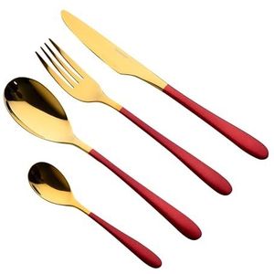 BERGNER Lisboa Bestekset van roestvrij staal, bestekset, 16-delig, rood en goud, ergonomische handgrepen, gemakkelijk te wassen, metalen afwerking
