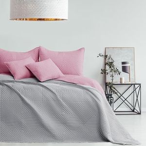 AmeliaHome Sprei roze grijs 240x260 bedsprei tweezijdig ultrasoon stiksel polyester softa