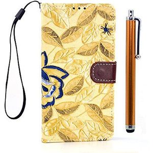Apexel Bicolors Calico Patroon Lederen Stand Cover Case Met Card Slot Houder en Stylus Pen voor Samsung Galaxy Note 4 - Gouden