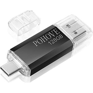 POHOVE USB C Memory Stick 128 gb, Type C USB Flash Drive 128 gb 2-in-1 Otg Pen Drive 128 GB USB-sleutel voor Samsung, Huawei, Oneplus, Android Smartphone, Macbook, Pc, Tabletten (Zwart)