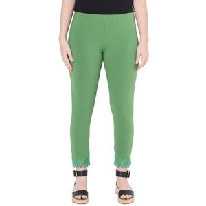 Ulla Popken Dames grote maten grote maten plus size 7/8-leggings, zoomkant, biologisch katoen, mosgroen, 40W / 32L