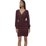 Jurk - Effen - Gerecycled Materiaal - V-hals - Aansluitende Pasvorm - Lange Mouw - Kort/Mini