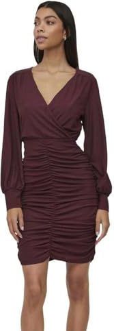 Jurk - Effen - Gerecycled Materiaal - V-hals - Aansluitende Pasvorm - Lange Mouw - Kort/Mini