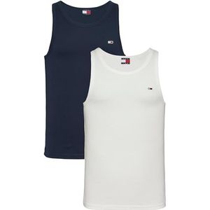 Tommy Jeans Heren 2-pack ronde hals geribbelde tanktops, veelkleurig (Ecru/Dark Night Navy), XXL