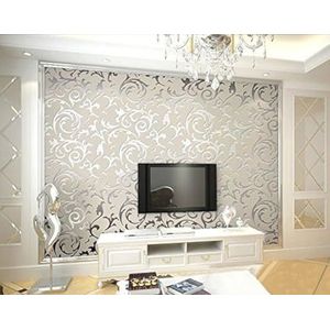 HANMERO Hoogwaardige stroomden Victoriaanse damast/reliëf PVC behang rol grijs kleur behang voor woonkamer hotel slaapkamer tv achtergrond 0,53 m (20,86 inch) * 10 m (32,8 inch) =5,3 © O (57sqfeet) -