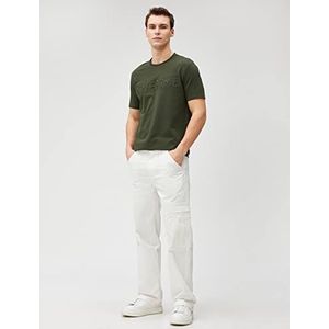 Koton Heren Slogan Bedrukt T-shirt Slim Fit Crew Neck Tissued, kaki (871), S